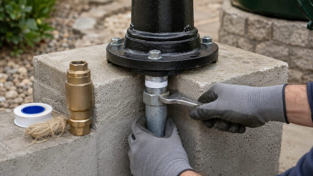 Schwengelpumpe Vergleich: 7 Modelle für Brunnen, Garten und stromlose Wasserentnahme 17 Anschluss einer Schwengelpumpe mit Steigleitung, Gewinde und Rückschlagventil