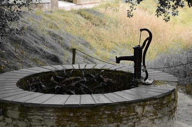 Brunnen mit Schwengelpumpe als Alternative zur Brunnenpumpe für bis zu 8 Meter Förderhöhe