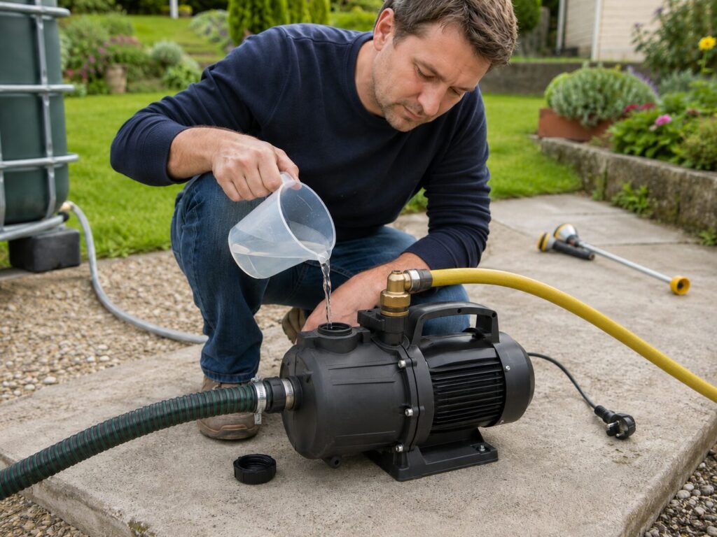 Gartenpumpe über die Einfüllöffnung mit Wasser befüllen