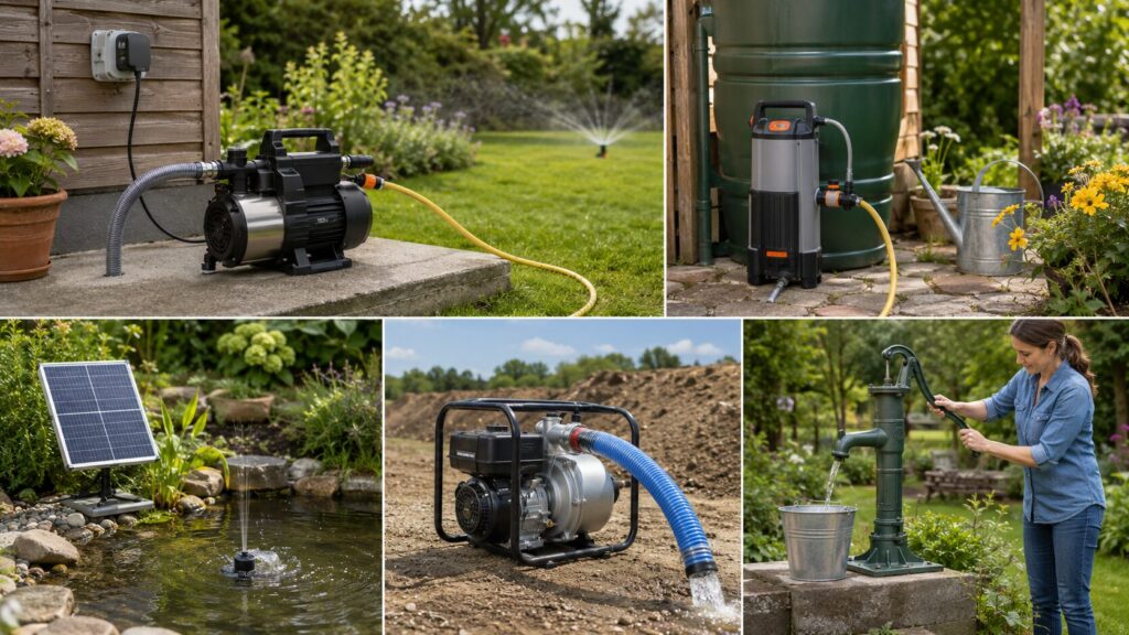 Wasserpumpen mit Strom, Akku, Solar, Benzin und manuellem Antrieb