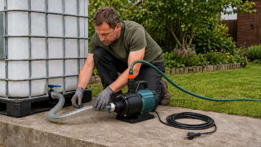 Sichtprüfung von Gartenpumpe, Saugschlauch und Wasserquelle bei Ansaugproblemen