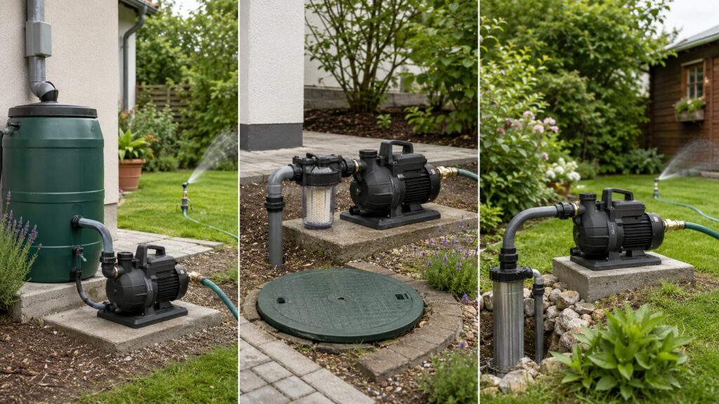 Gartenpumpe: Einsatz, Leistung, Anschluss und passende Auswahl 2 Gartenpumpe an Regentonne, Zisterne und flachem Brunnen im Vergleich