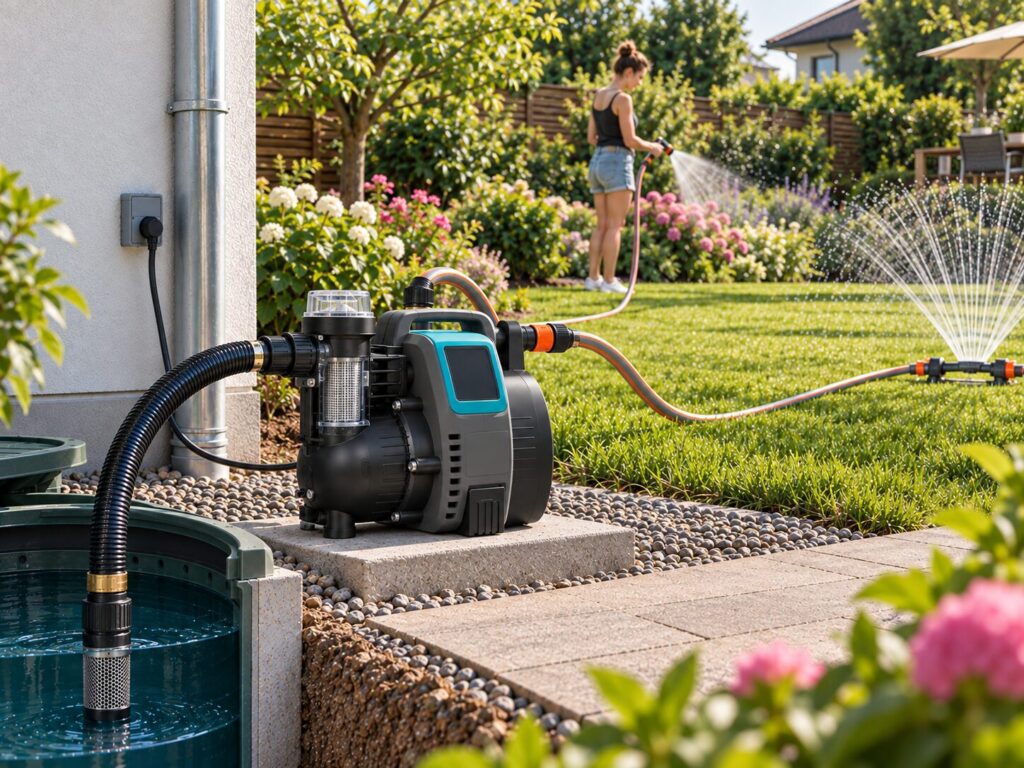 Hauswasserautomat versorgt Rasensprenger und Gartenschlauch