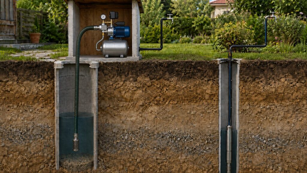 Hauswasserwerk: Funktion, Einsatz, Leistung und richtige Auswahl 4 Vergleich von Hauswasserwerk am flachen Brunnen und Tiefbrunnenpumpe bei tiefem Wasserstand