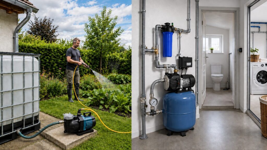 Regenwassernutzung im Garten und im Haus mit getrennten Anwendungsbereichen