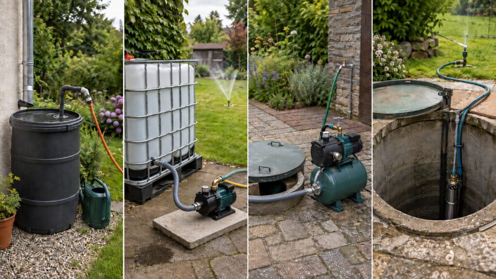 Passende Pumpenlösungen für Regentonne, IBC-Container, flache Zisterne und tiefen Brunnen