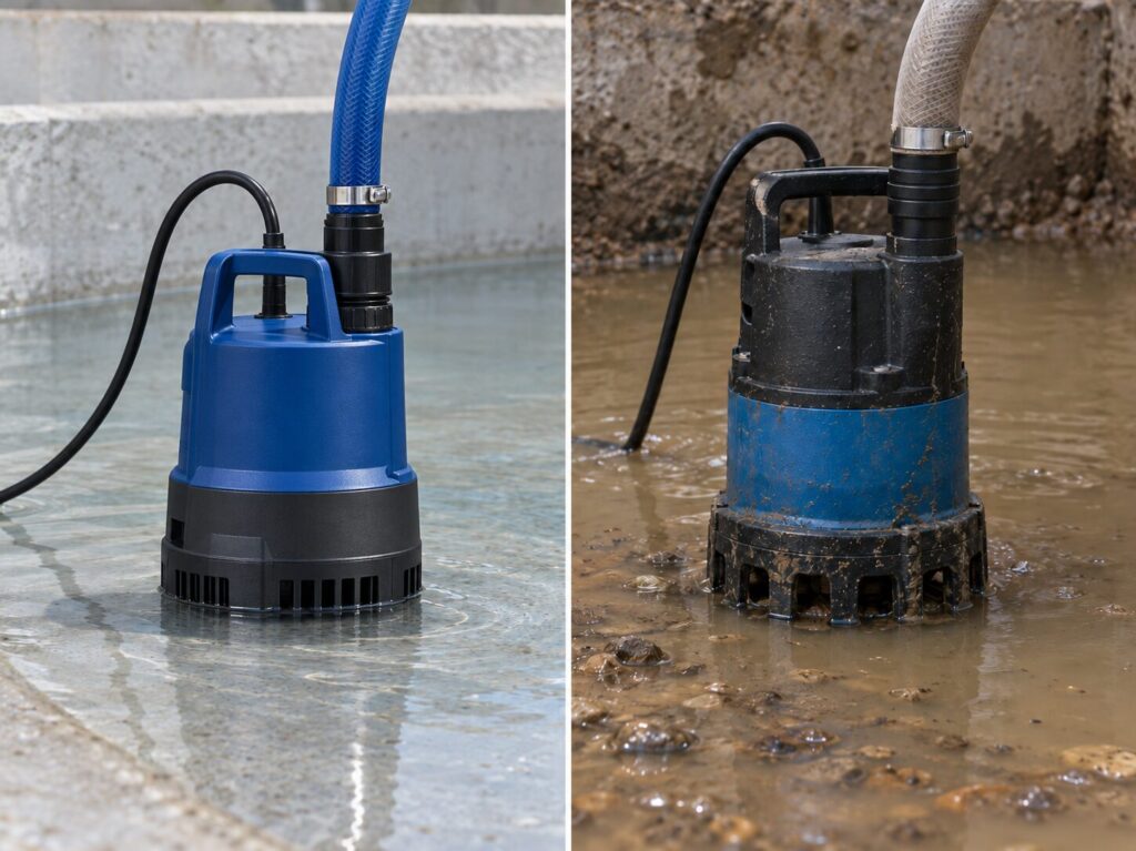 Klarwasser-Tauchpumpe und Schmutzwasserpumpe im direkten Vergleich