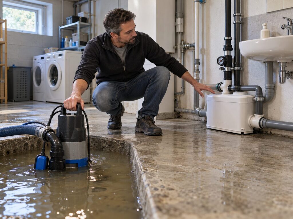 Schmutzwasserpumpe im Pumpensumpf und Hebeanlage im Keller – Unterschiede bei Entwässerung und Abwasserentsorgung